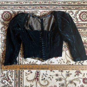 Antique Victorian Dark Green Silk Velvet Witchy Bodice XS XXS